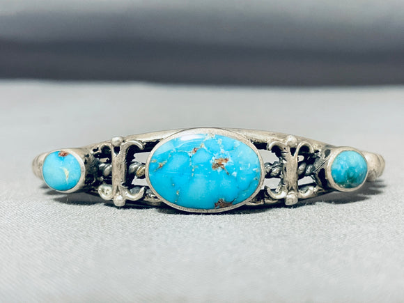 Native American Impressive Vintage Morenci Turquoise Sterling Silver Bracelet-Nativo Arts