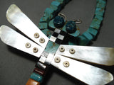Native American Biggest Best Vintage Santo Domingo Turquoise Dragonfly Sterling Silver Necklace-Nativo Arts