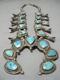 Quality Vintage Native American Navajo Turquoise Sterling Silver Squash Blossom Necklace Old-Nativo Arts