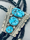 Important Vintage Native American Zuni Sleeping Beauty Turquoise Sterling Silver Bolo Signed-Nativo Arts