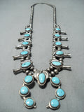 Stunning Vintage Native American Zuni Kingman Turquoise Sterling Silver Squash Necklace-Nativo Arts