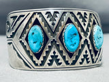Spectacular Vintage Native American Hopi Morenci Turquoise Sterling Silver Bracelet-Nativo Arts