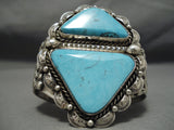 Gigantic Vintage Native American Navajo Triangular Turquoise Sterling Silver Bracelet-Nativo Arts