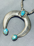 Rare Vintage Native American Navajo Gilber Turquoise Sterling Silver Naja Necklace-Nativo Arts