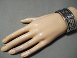 Detailed Vintage Native American Navajo Hopi Rounded Overlay Sterling Silver Bracelet-Nativo Arts