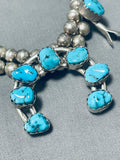 Marvelous Vintage Native American Navajo Morenci Turquoise Sterling Silver Squash Necklace-Nativo Arts
