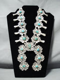 One Of Biggest Vintage Native American Navajo Turquoise Sterling Silver Squash Blossom Necklace-Nativo Arts