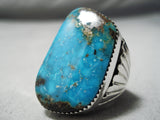 Magnificent Vintage Native American Navajo Old Kingman Turquoise Sterling Silver Ring-Nativo Arts