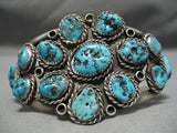 Tremendous Vintage Native American Navajo Chunky Turquoise Sterling Silver Bracelet Old-Nativo Arts