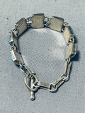 One Of A Kind Native American Navajo Blue Gem Turquoise Squares Sterling Silver Link Bracelet-Nativo Arts