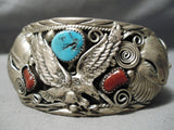 Important Vintage Native American Navajo Al Chee Eagle Turquoise Sterling Silver Bracelet Old-Nativo Arts