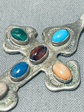 Beautiful Vintage Native American Navajo Turquoise Sterling Silver Cross Pendant-Nativo Arts