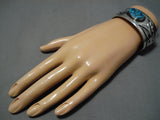 Superlative Vintage Native American Navajo Deep Blue Turquoise Sterling Silver Bracelet Old-Nativo Arts