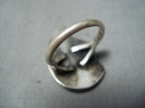 Unique Vintage Native American Navajo Turquoise Sterling Silver Bear Shadowbox Ring Old-Nativo Arts