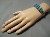 Magnificent Vintage Native American Navajo Graduating Turquoise Sterling Silver Bracelet Old-Nativo Arts