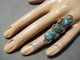 Towering Vintage Native American Navajo Royston Turquoise Leaf Sterling Silver Ring Old-Nativo Arts