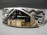 One Of The Most Unique Ever Native American Navajo Turquoise Sterling Silver Inlay Bracelet-Nativo Arts