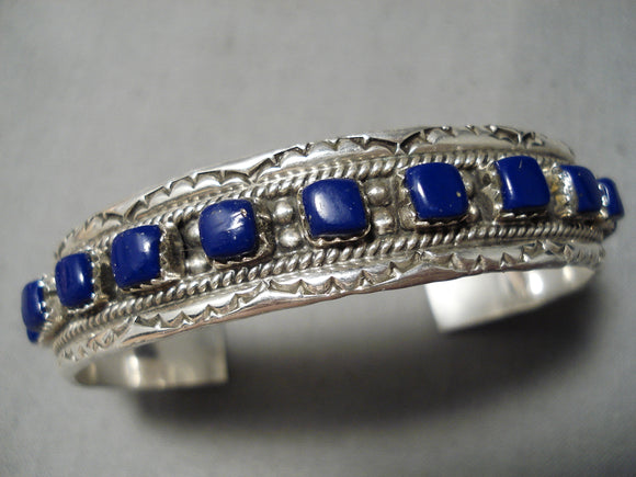 Rare Squared Lapis Vintage Native American Navajo Sterling Silver Bracelet Old-Nativo Arts