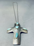 Native American Huge Vintage Santo Domingo Royston Turquoise Sterling Silver Cross Necklace-Nativo Arts