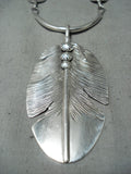 Outstanding Navajo Sterling Silver Feather Pendant Necklace Native American-Nativo Arts