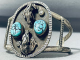 Cougar Slag Vintage Native American Navajo Turquoise Sterling Silver Bracelet Cuff Old-Nativo Arts