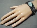 Signed Vintage Native American Navajo Lizard #8 Turquoise Sterling Silver Bracelet-Nativo Arts
