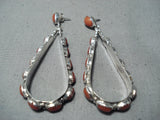 Exceptional Navajo Coral Sterling Silver Earrings Native American-Nativo Arts