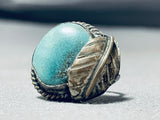 Amazing Leaf Vintage Native American Navajo Turquoise Sterling Silver Ring Old-Nativo Arts