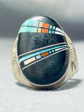 Very Intricate Detailed Native American Navajo Opal Coral Sterling Silver Ring-Nativo Arts