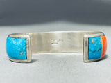 Native American Rare Santo Domingo Vintage Turquoise Inlay Sterling Silver Bracelet-Nativo Arts