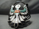 One Of Biggest Best Vintage Native American Zuni Bird Turquoise Inlay Sterling Silver Bracelet-Nativo Arts