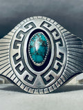 Geomtric Water Vintage Native American Navajo Spiderweb Turquoise Sterling Silver Bracelet-Nativo Arts