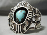 Huge Heavy Vintage Native American Navajo Sterling Silver Shield Turquoise Bracelet Old-Nativo Arts