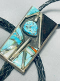 Very Unique Vintage Native American Navajo Contemporist Sterling Silver Turquoise Bolo Tie-Nativo Arts