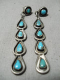 Exquisite Vintage Native American Zuni Blue Gem Turquoise Sterling Silver Earrings Old-Nativo Arts