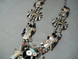 Native American Biggest Best Vintage Zuni Turquoise Owl Sterling Silver Squash Blossom Necklace-Nativo Arts
