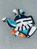 Fascinating Vintage Native American Zuni Longhorn Turquoise Sterling Silver Pin/ Pendant Signed-Nativo Arts