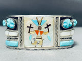 Unique Vintage Native American Zuni Blue Gem Turquoise Sterling Silver Bracelet Signed-Nativo Arts