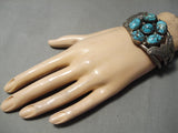 Important Vintage Native American Navajo Smokey Bisbee Turquoise Sterling Silver Bracelet Old-Nativo Arts