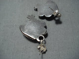 Exquisite Vintage Native American Navajo Old Kingman Turquoise Sterling Silver Earrings-Nativo Arts