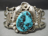 Detailed!! Vintage Native American Navajo Deep Blue Turquoise Sterling Silver Leaf Bracelet Old-Nativo Arts