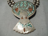 Huge Vintage Native American Navajo Green Turquoise Sterling Silver Squash Blossom Necklace-Nativo Arts