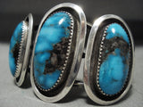 Deep Sea Blue Vintage Navajo Spiderweb Turquoise Native American Jewelry Silver Bracelet-Nativo Arts