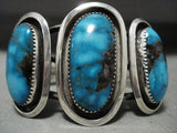 Deep Sea Blue Vintage Navajo Spiderweb Turquoise Native American Jewelry Silver Bracelet-Nativo Arts