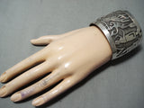 Very Rare Wide Vintage Native American Hopi Sterling Silver Kachina Bracelet Old-Nativo Arts