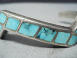 Exceptional Vintage Native American Navajo Blue Diamond Turquoise Sterling Silver Bracelet Old-Nativo Arts