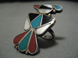 Incredible Vintage Zuni Native American Turquoise Coral Sterling Silver Ring-Nativo Arts