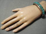 Thick Heavy Vintage Native American Navajo Squared Green Turquoise Sterling Silver Bracelet-Nativo Arts