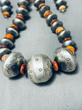 148 Gram Long Native American Navajo Hand Tooled Sterling Silver Shell Necklace-Nativo Arts