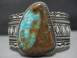 Detailed Detailed Native American Jewelry Navajo Pilot Mountain Turquoise Sterling Silver Bracelet-Nativo Arts